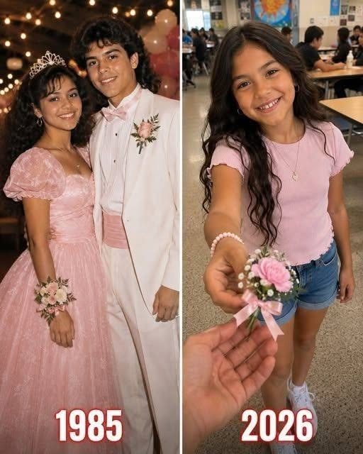 A vintage white rose boutonniere beside a faded prom bouquet.